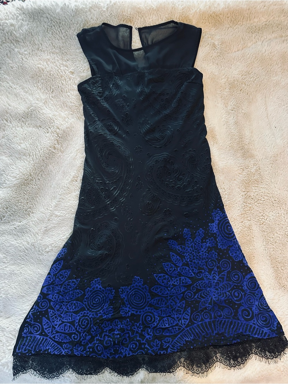 Desigual Black Midi Dress with Royal Blue Floral Border